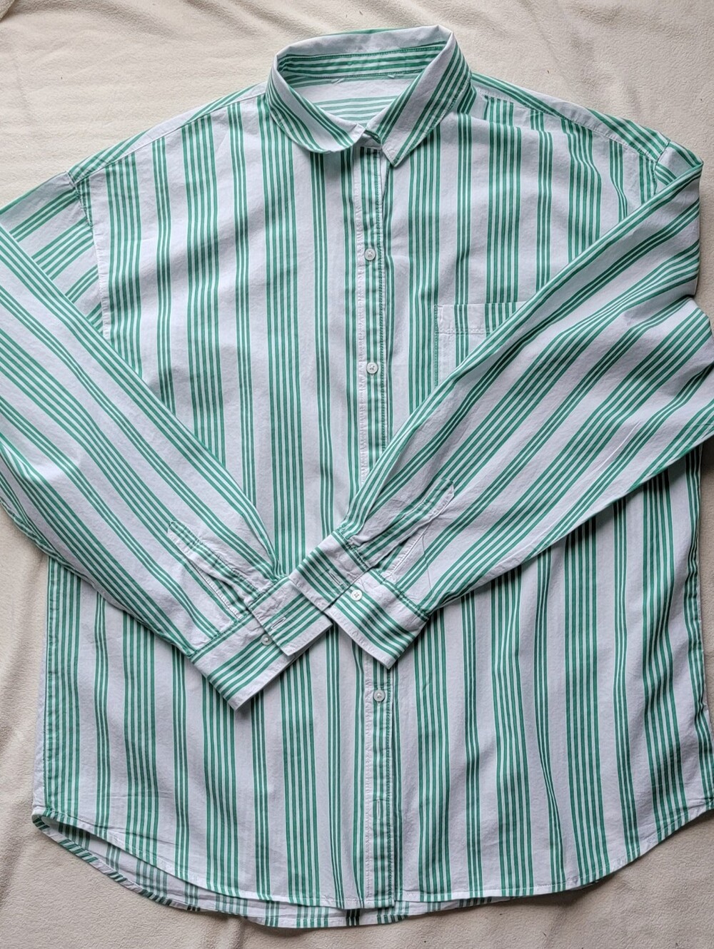 Green & White Striped Button-Down Shirt